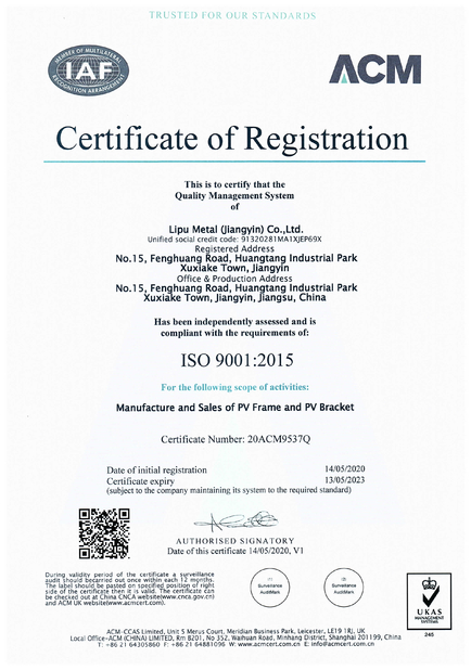 China Lipu Metal(Jiangyin) Co., Ltd Certificaten